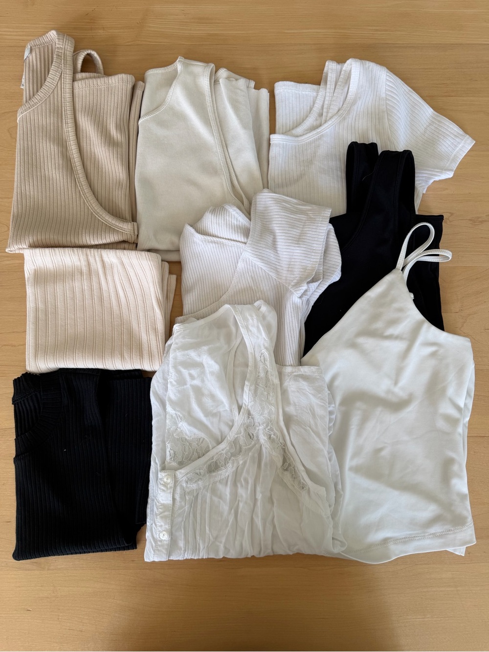 American Eagle Outfitters Ribbed & Lace Camisole Mix — White, Cream, Black